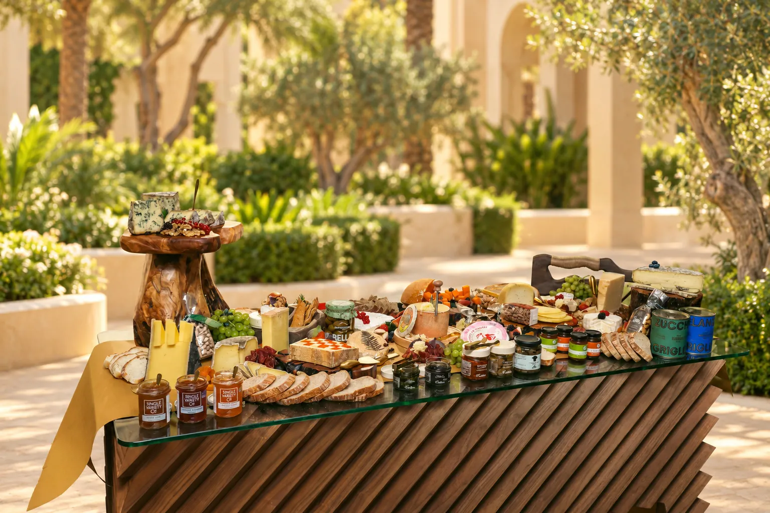 The full length of the grazing table outdoors
