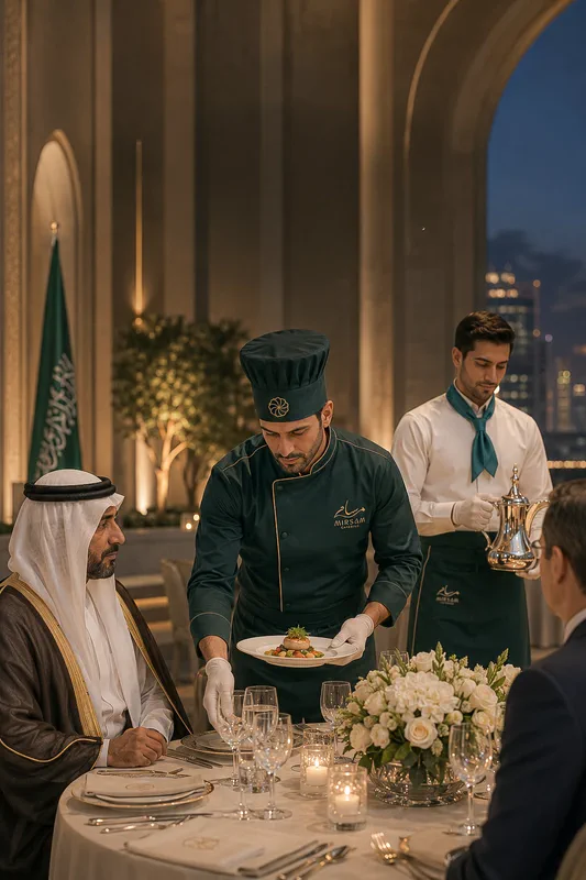 Mirsam chefs and service staff preparing a formal reception