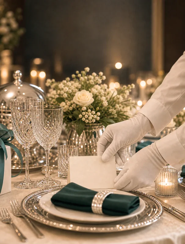 A personal celebration with teal table linens and attentive service